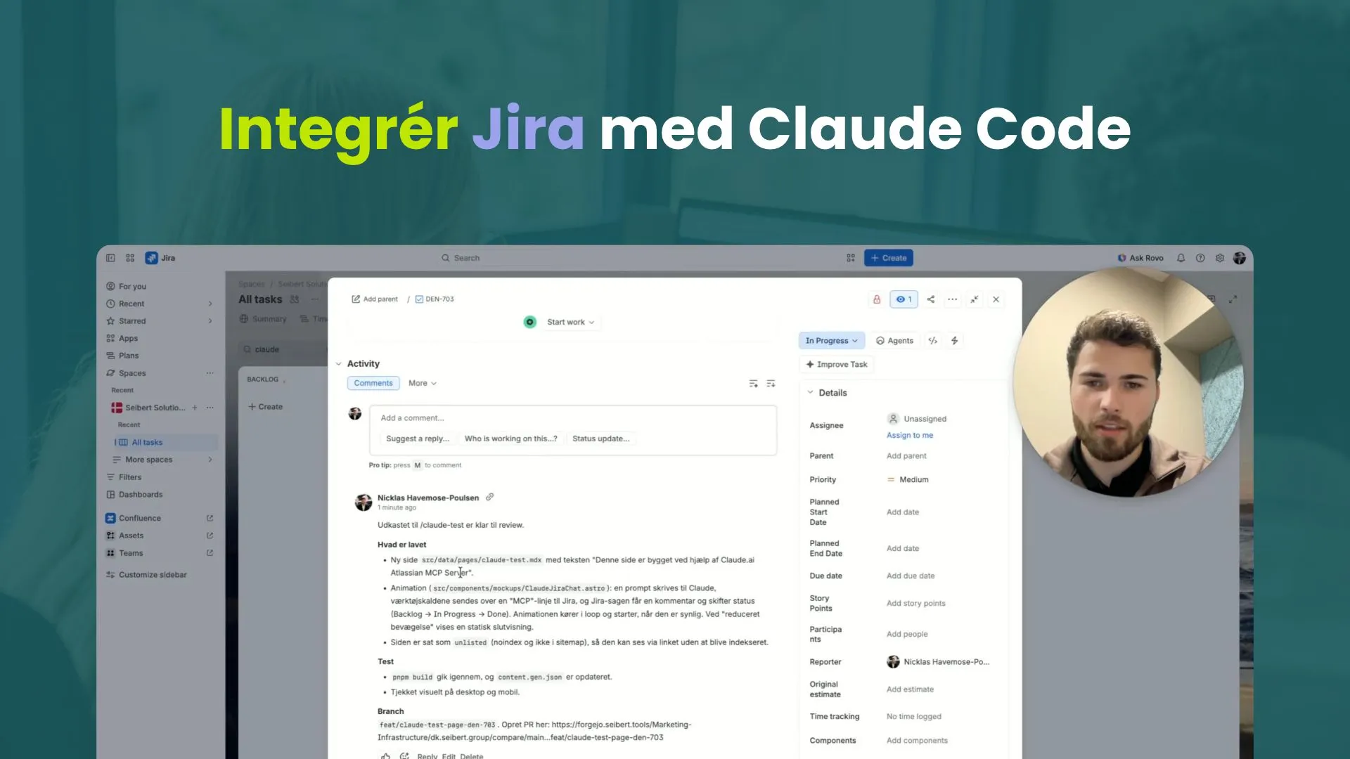 Integrér Jira med Claude Code – en Jira-opgave med en kommentar skrevet via Claude Code