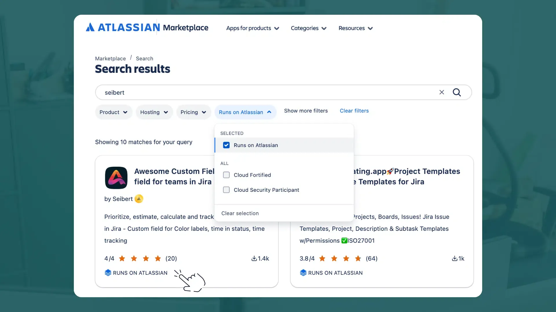 Illustration af "Runs on Atlassian"-mærket som viser at app-data lagres inden for Atlassians egen infrastruktur